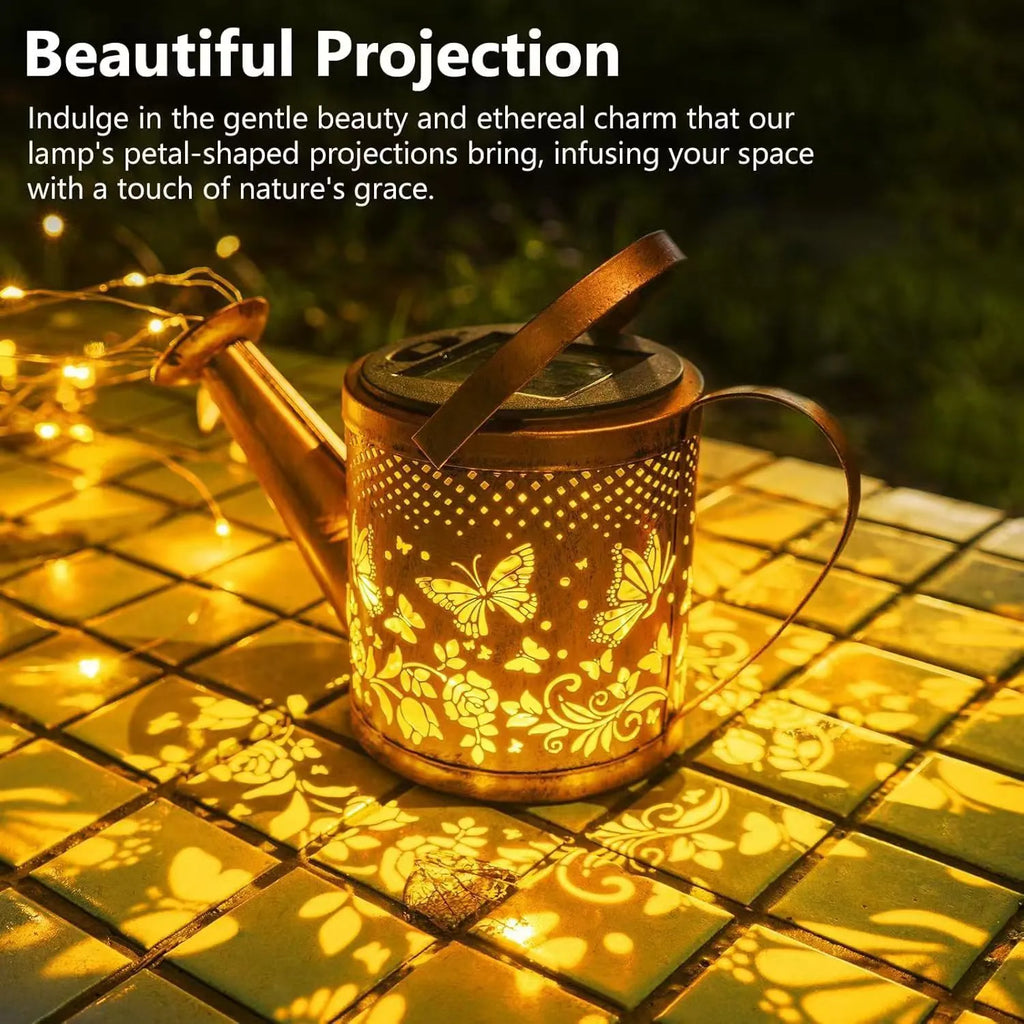 Wrought iron solar-powered butterfly kettle lamp for outdoor garden decoration