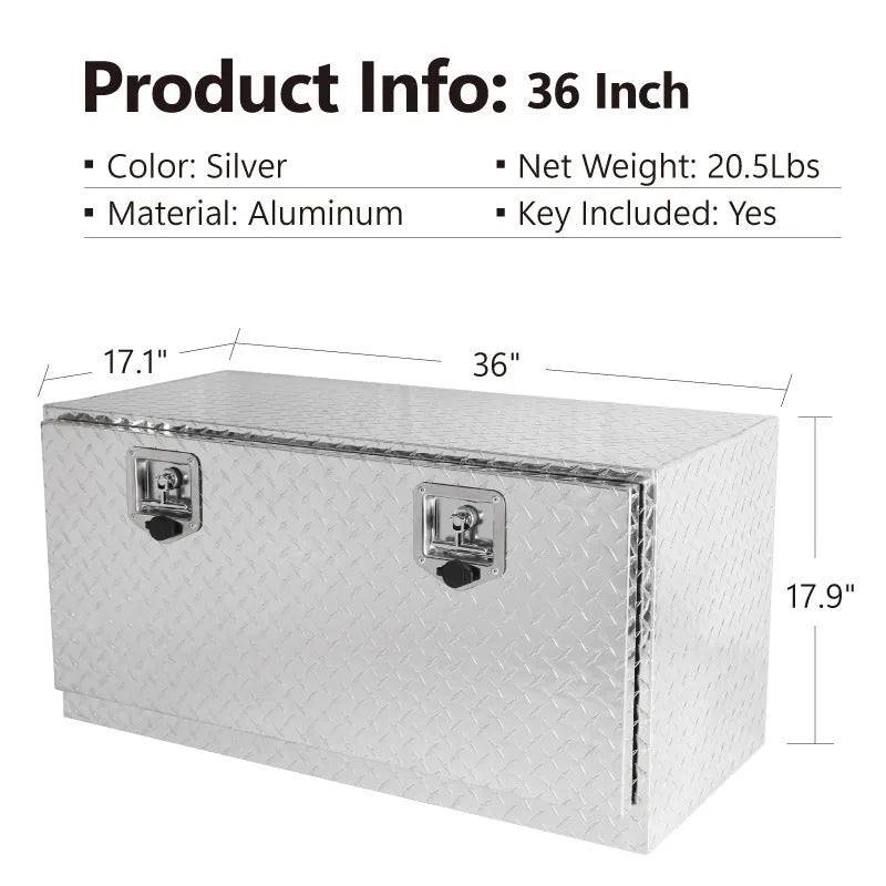 Black aluminium alloy 26-inch hard toolbox with T-casting construction.
