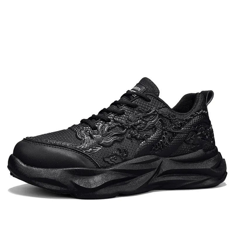 Chinese Loong casual sneakers with dragon design on breathable fly knit upper and rubber sole