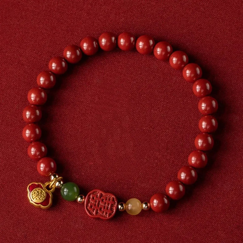Happy Eyebrow Bracelet with emperor sandstone beads and fu character in New Chinese Style