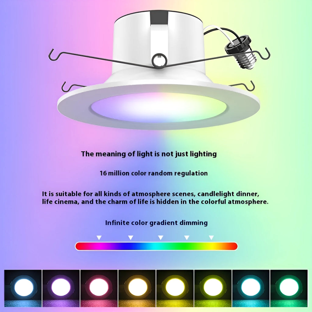 Smart WiFi Bluetooth RGBW colour changing ceiling lamp with aluminium housing and PC shade.