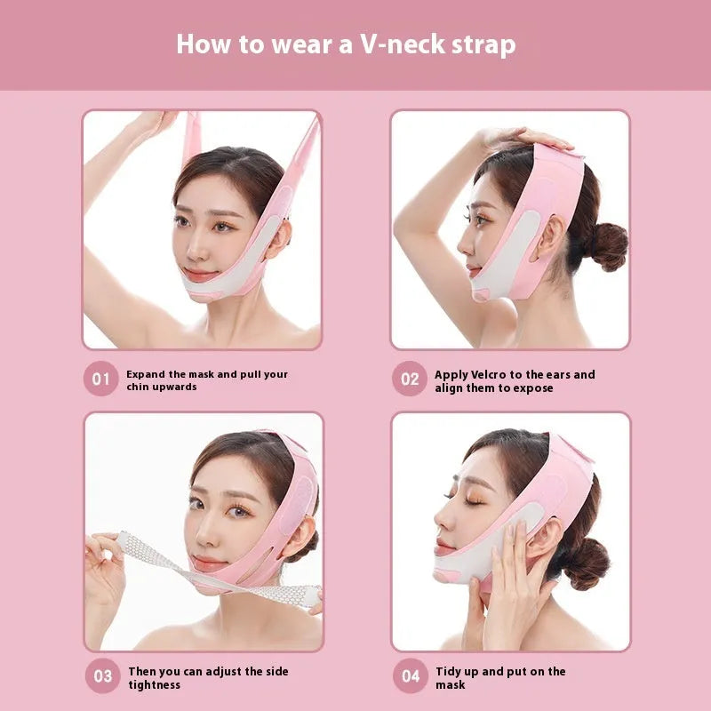 Pink and black elastic V face bandage for facial care with English packaging