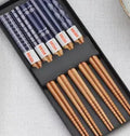 Japanese style bamboo chopsticks set with cartoon pattern, available in lucky cat or blue designs