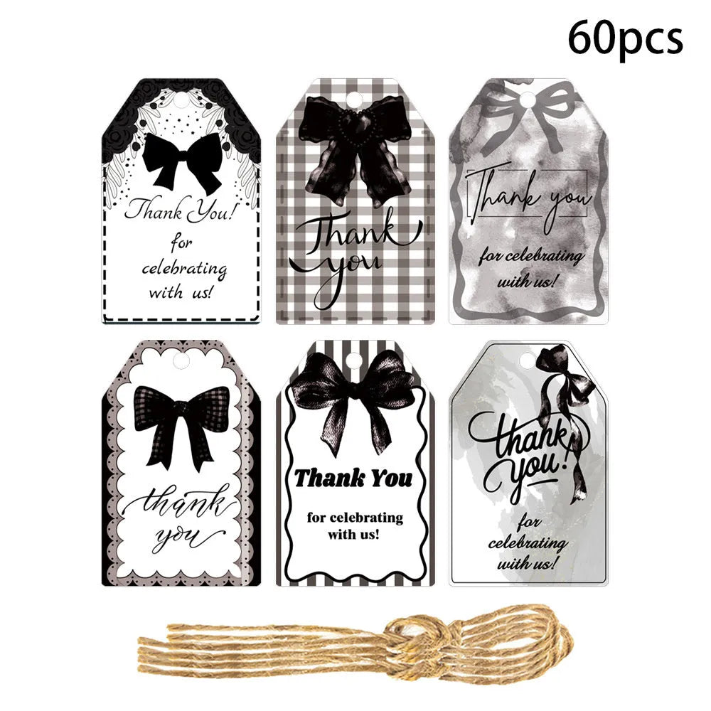 Birthday gift tags with bowknot designs in three styles including hemp rope