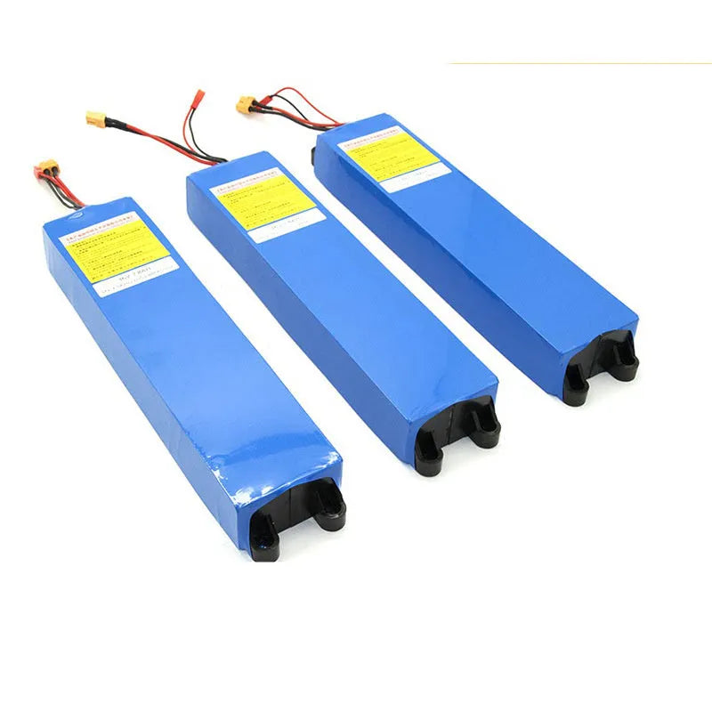 A 36V lithium-ion battery pack for electric scooter replacement, showing labels for 6.6Ah, 7.8Ah, and 10.4Ah options.