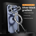 Carbon fibre grain magnetic phone case for iPhone with frameless hollow back and electroplated finish