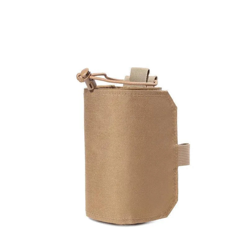 Adjustable outdoor bottle cover in Oxford cloth, shown in black and khaki colour options.