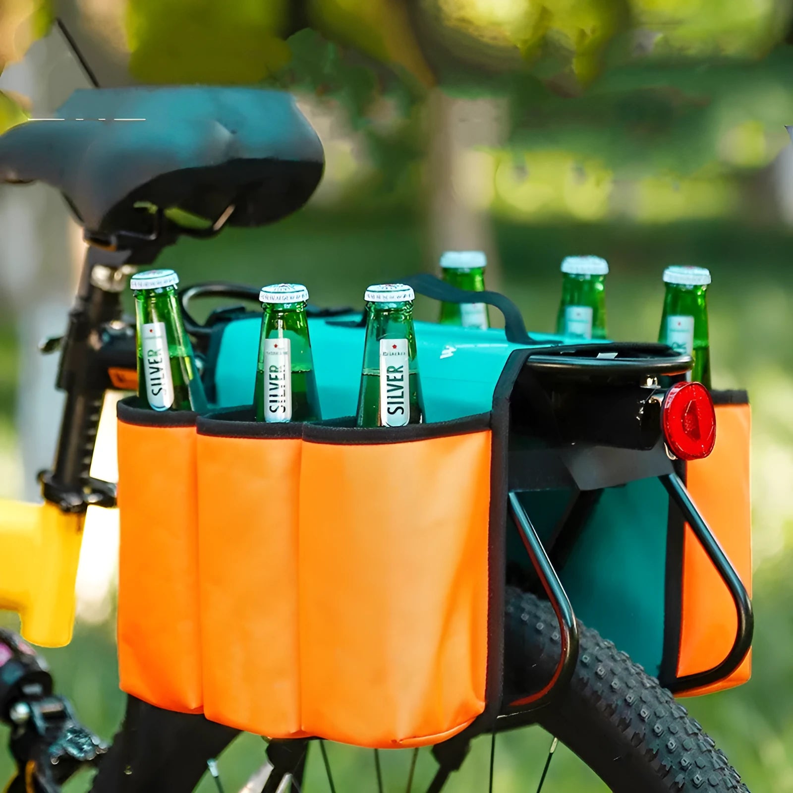 Black bicycle double-sided anti-scratch drink bottle cage bag mounted on bike frame
