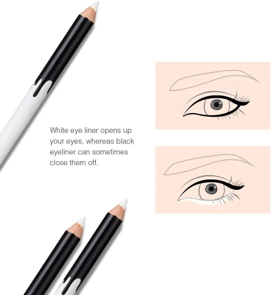 12 white and black retractable eyeliner pencils with sharpener for waterproof makeup application