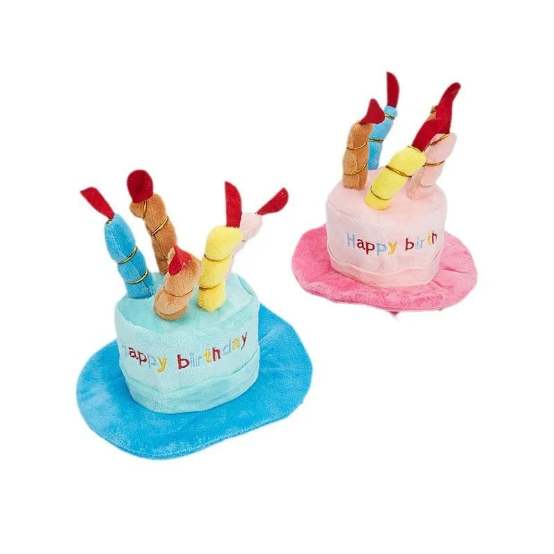 Blue soft fabric dog birthday hat for small dogs measuring 21cm