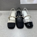 New flower square head elastic band shallow mouth flat bottom fashion shoes for women in beige with patent leather upper and rubber sole