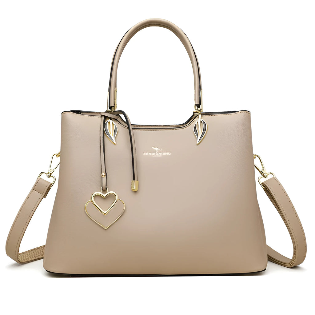 Women's multi-compartment PU leather messenger bag in urban simplicity style, shown in various colours.