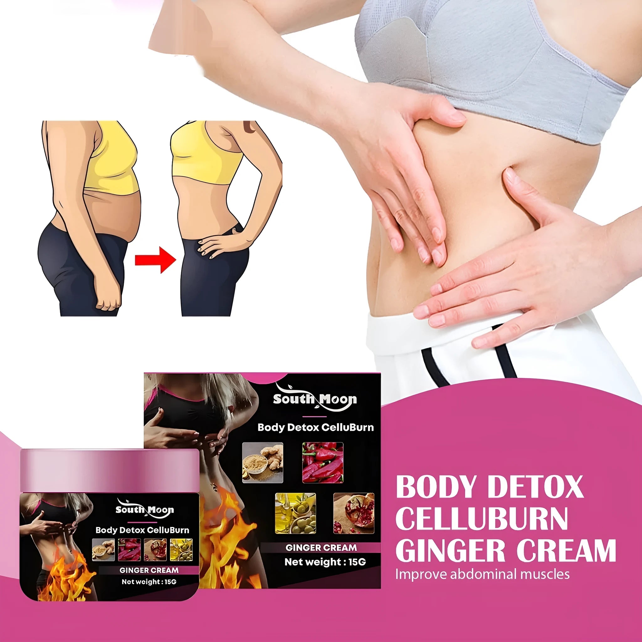 15g tube of ginger body shaping tightening cream for thigh slimming application.