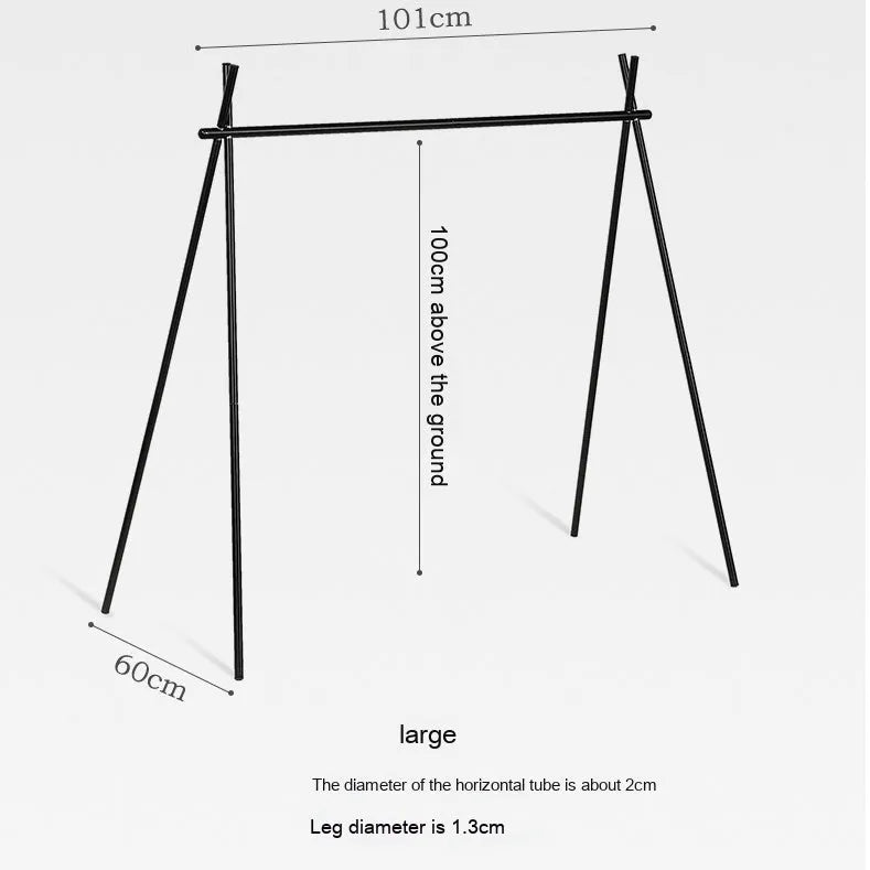 Aluminium alloy foldable camping clothes drying rack with triangular frame and 5 hooks