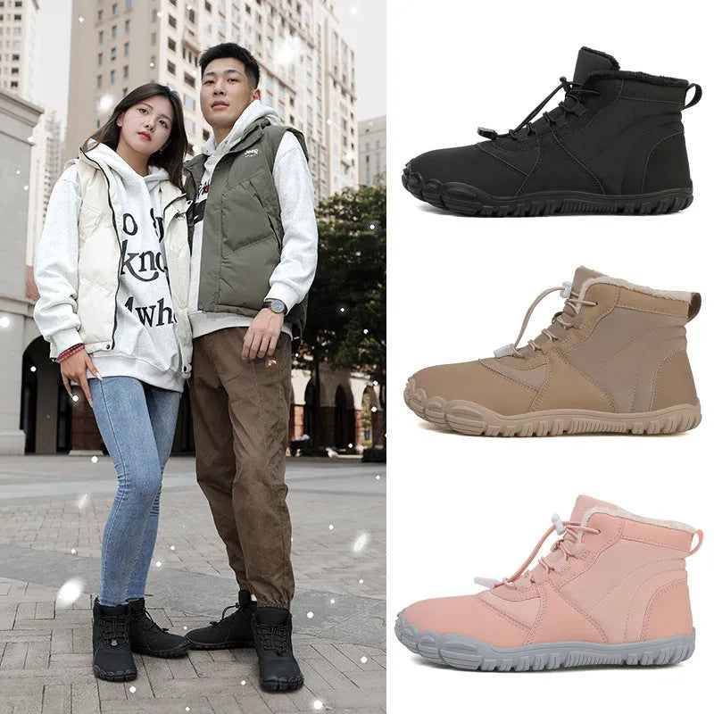 Outdoor snow boots waterproof non-slip insulated fleece-lined in black, khaki, and pink colours