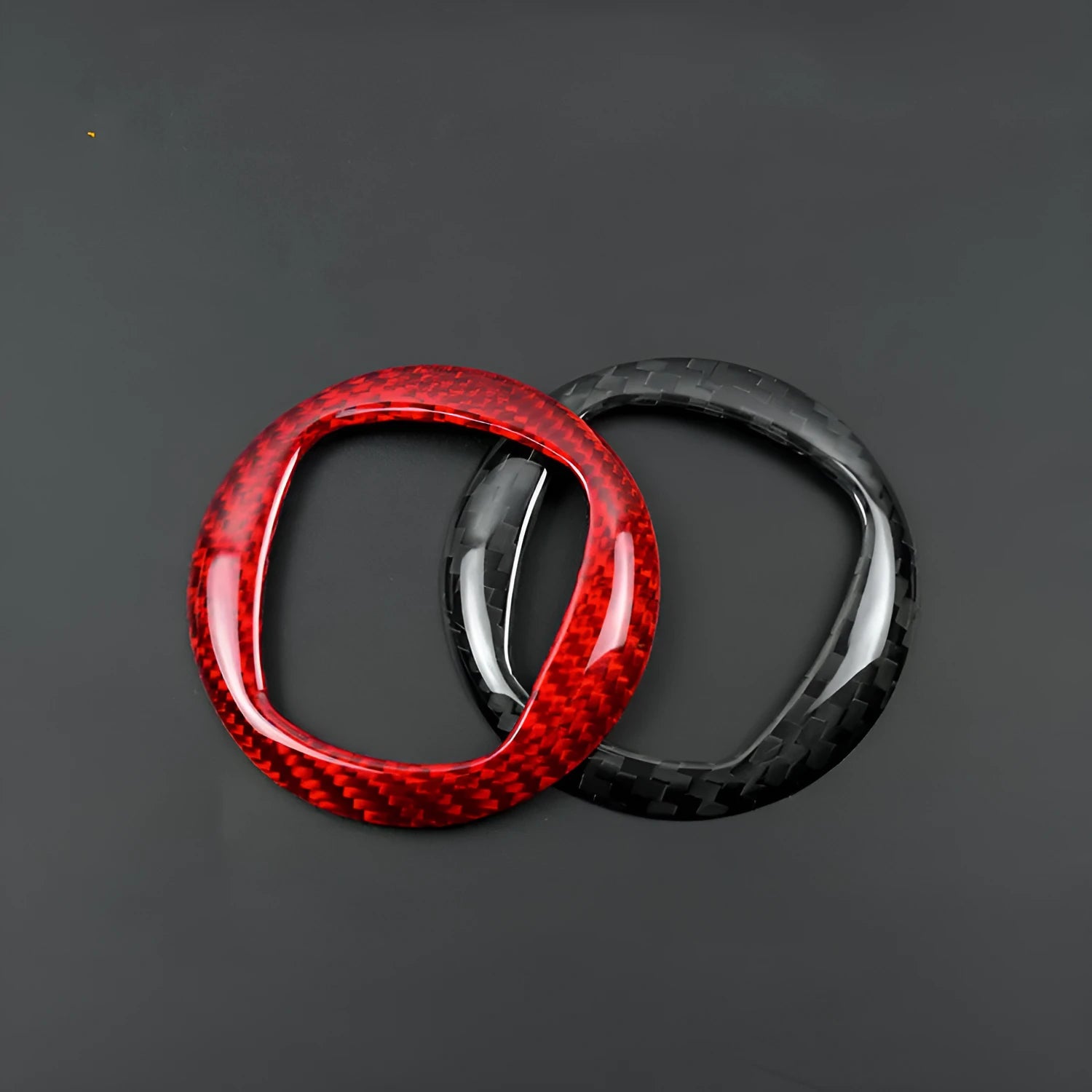 Steering wheel carbon fibre decorative sticker frame in black or red colour options