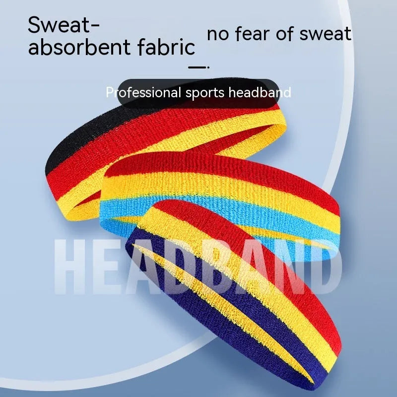 Three-colour stretch sports headband for adult running, yoga and fitness activities.