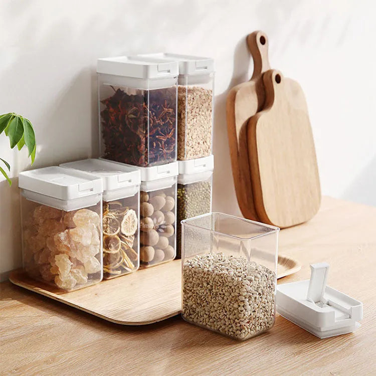 White transparent plastic Japanese-style grain storage container with lid, 400ml capacity.