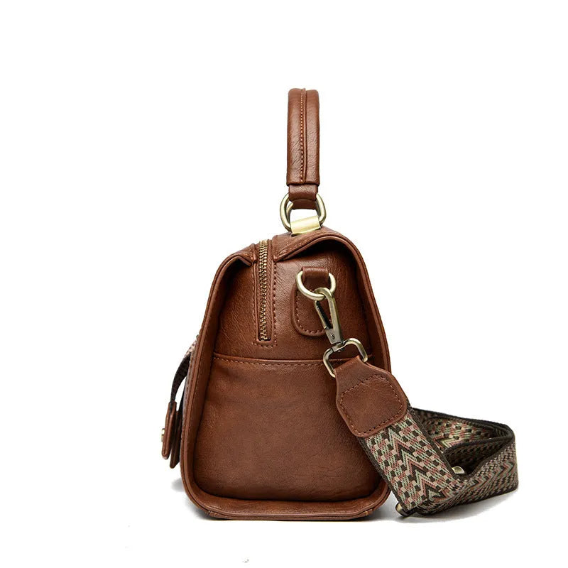 Women's soft PU leather one-shoulder crossbody bag in horizontal square shape shown in six colour options