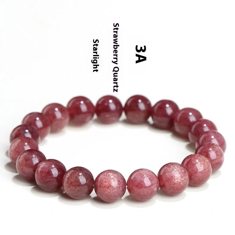 Polished cherry red strawberry quartz geometric bracelet on a white background, showing 3A and 5A grade options.