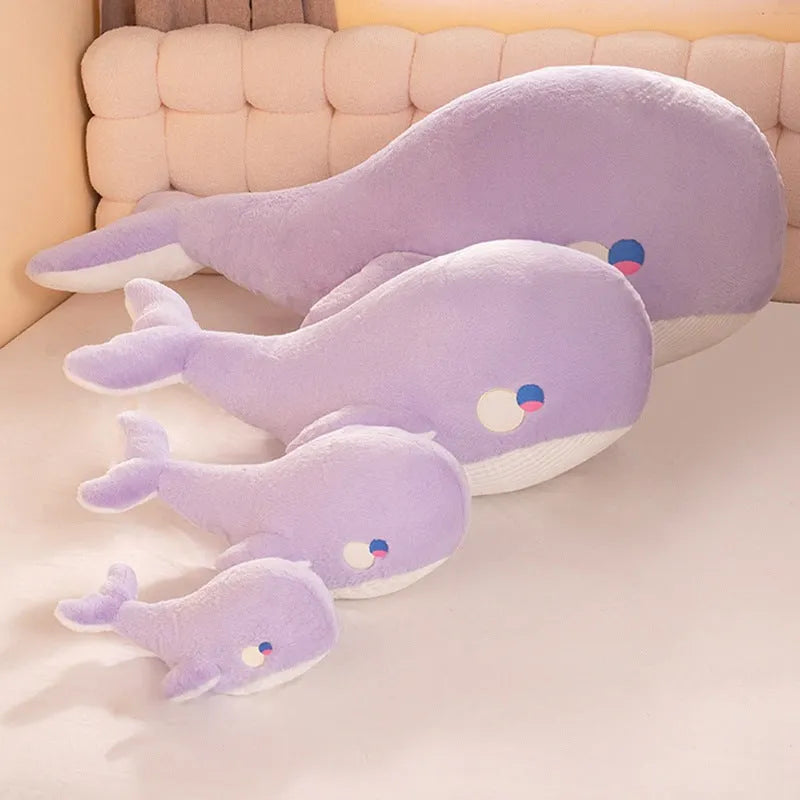 Soft pink whale plush toy in 60cm size on a white background