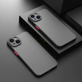 Fine hole skin-sensing frosted hard phone case for iPhone on a solid colour background.