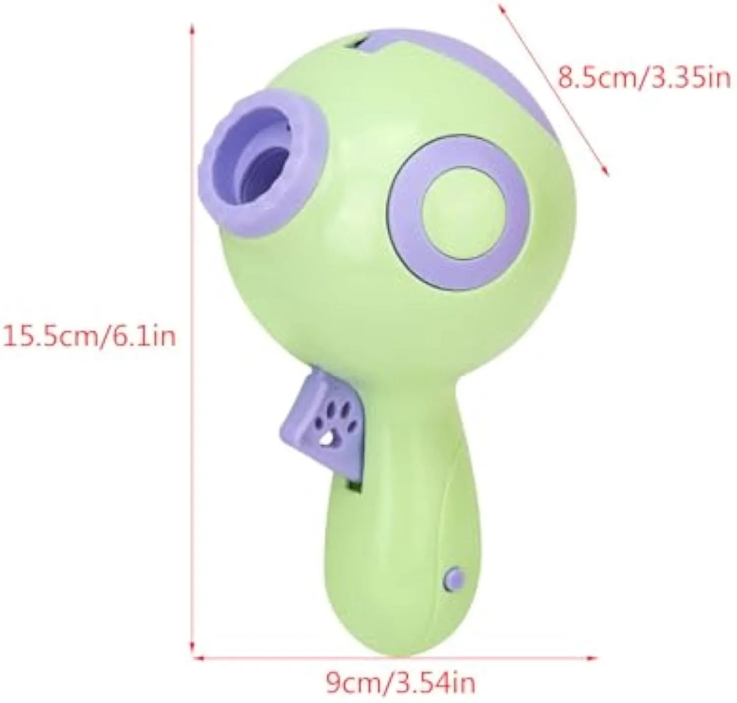 Green dog treat launcher toy measuring 15.5 × 9 × 8.5 cm for interactive play and remote feeding