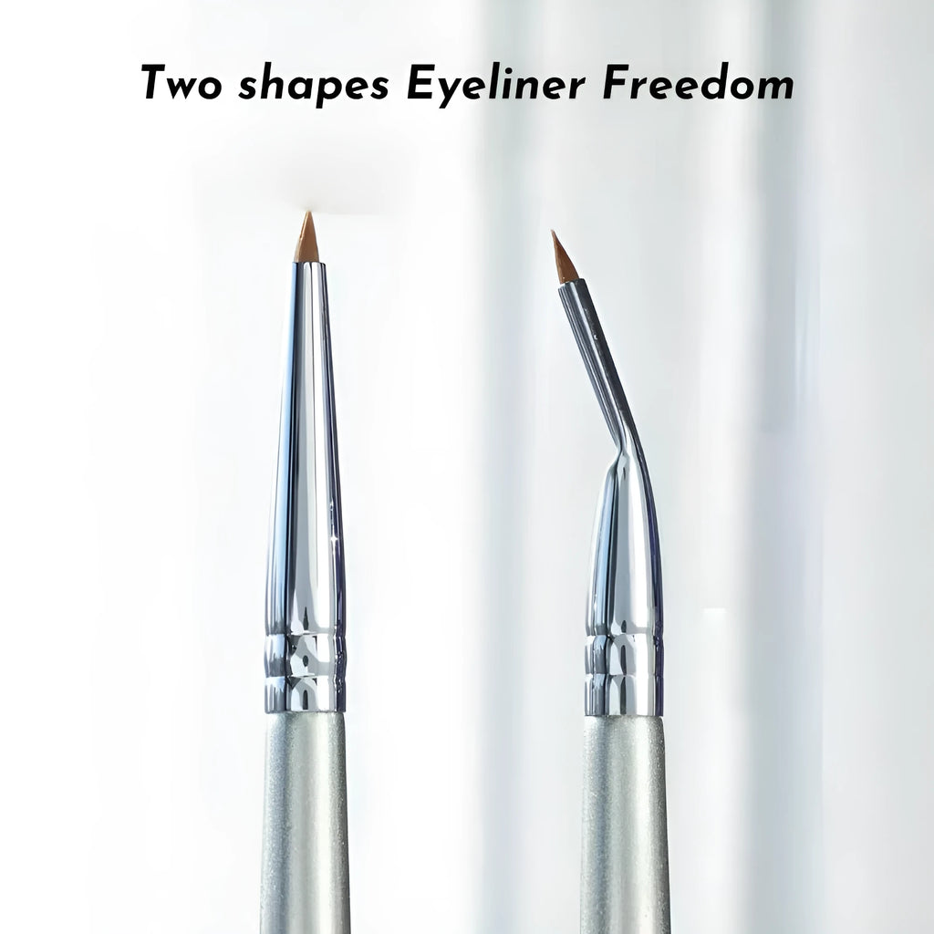 Bent head eyeliner brush for detailed eye makeup application and under-eye work