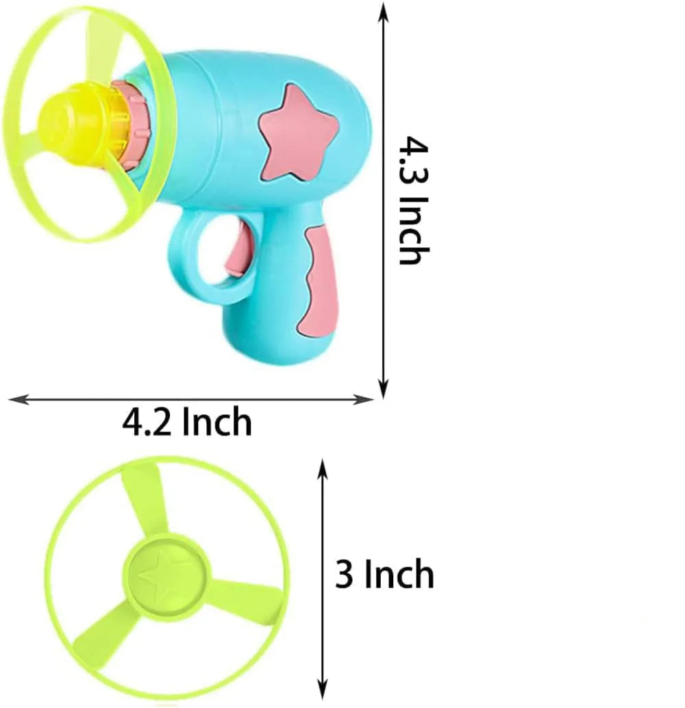 Blue interactive cat toy gun with plastic frisbee on launch mechanism for indoor feline play