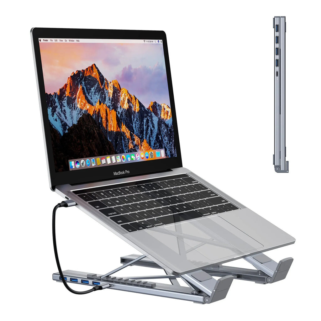 Aluminium alloy folding laptop docking station with 8-in-1 multi-interface hub showing compact design