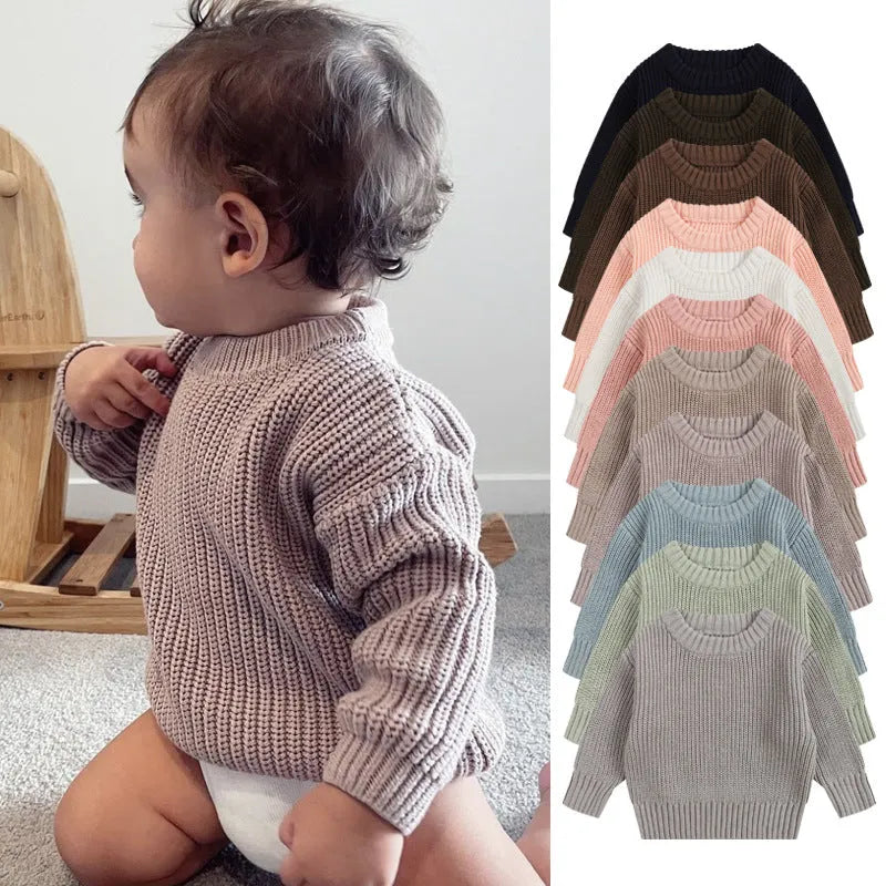 Girls' cotton round neck pullover knitwear in apricot, 66cm size, standard wool yarn thickness