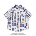 Full printed floral pattern on loose short sleeve shirt with cardigan style
