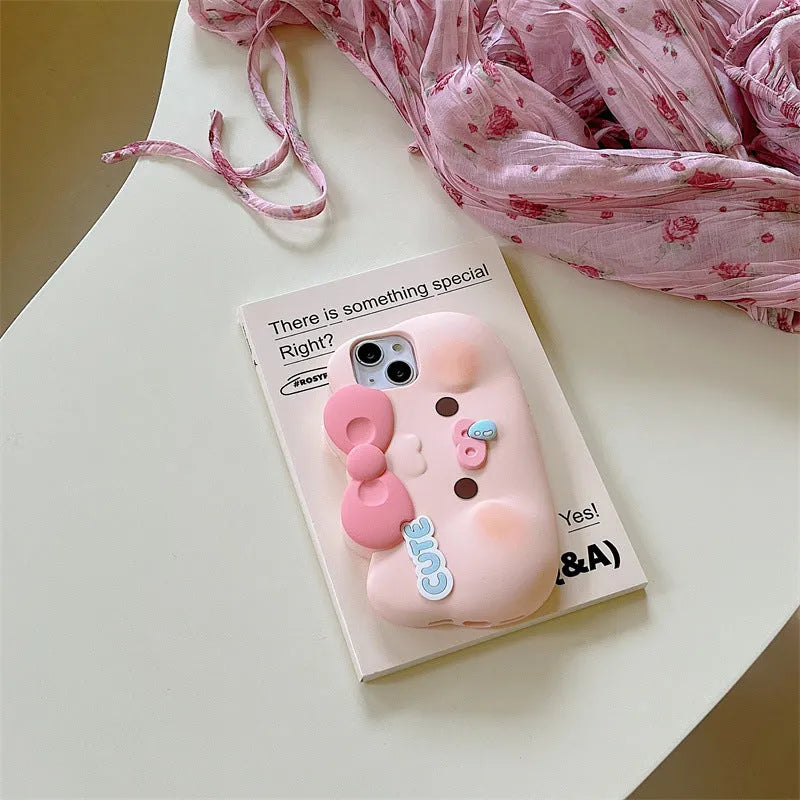 All-inclusive silicone snot pig phone case with embossed cartoon design for iPhone anti-fall protection