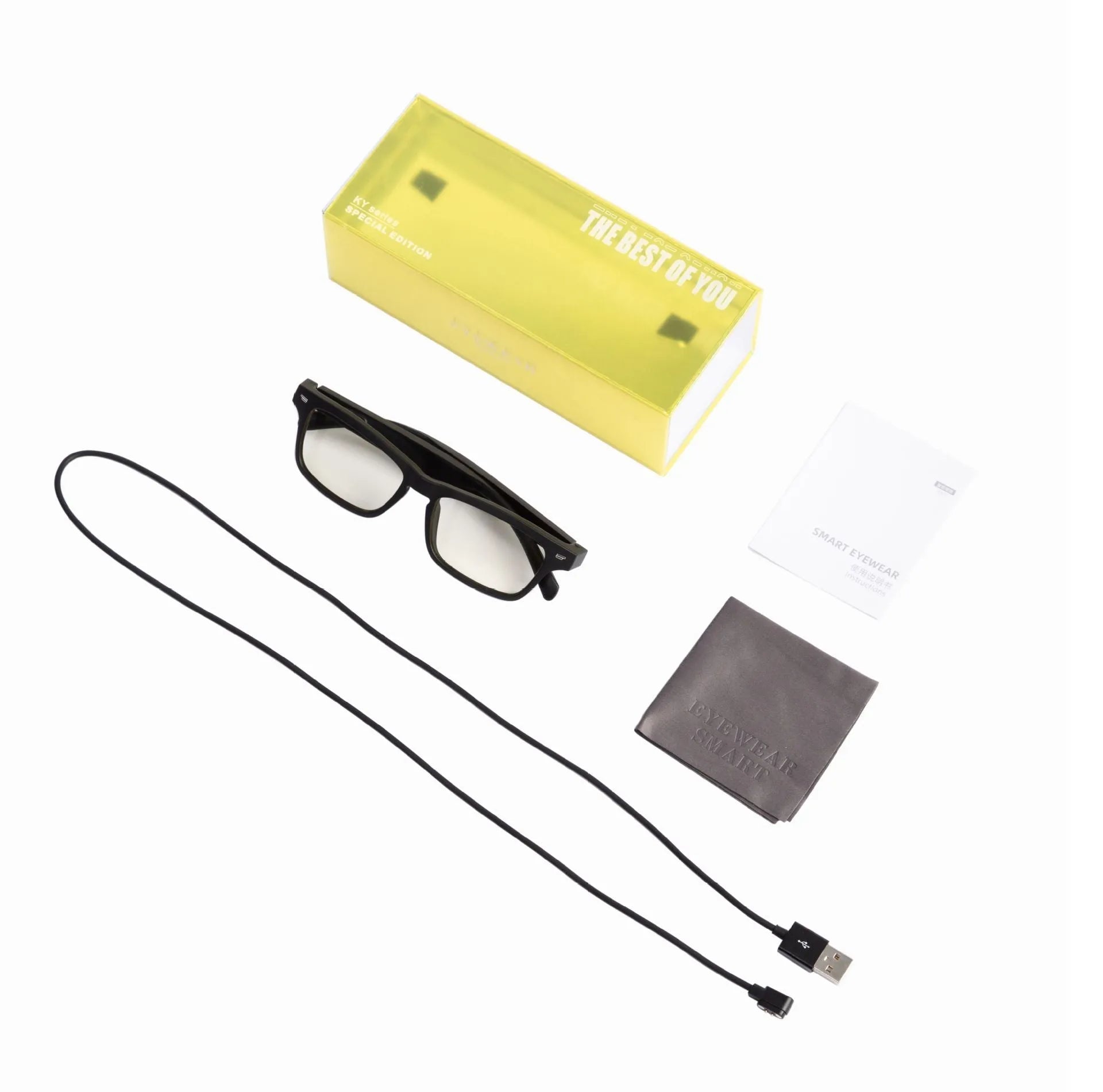 Smart glasses with Bluetooth audio functionality and semi-open ear speakers in PC+ABS frame