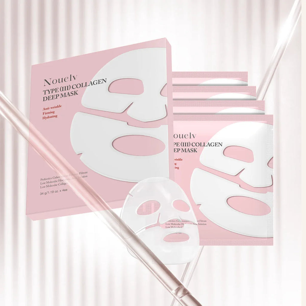 Box containing four collagen layered patch masks for moisturising skincare treatment
