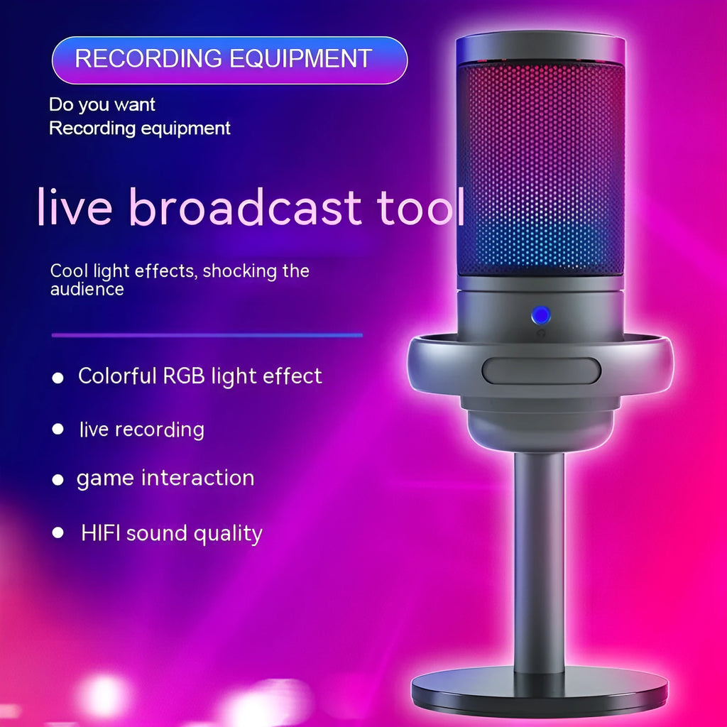 RGB condenser USB microphone for computer streaming in black, white, or pink colours