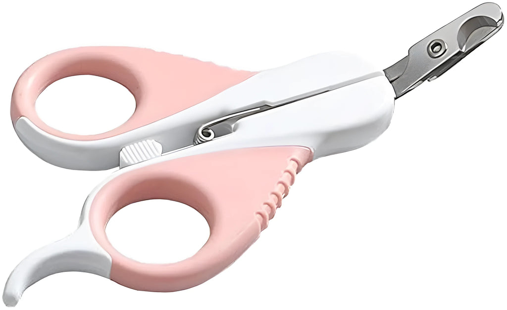 Cat nail clippers with curved blade and safety guard for small pet grooming