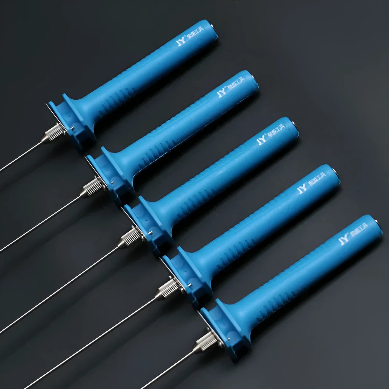 Blue plastic-handled electric foam cutting pen with adapter for polystyrene and pearl cotton.