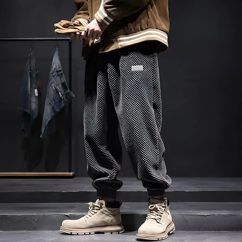 Men's ankle-tied casual sweatpants in black or grey straight-leg style