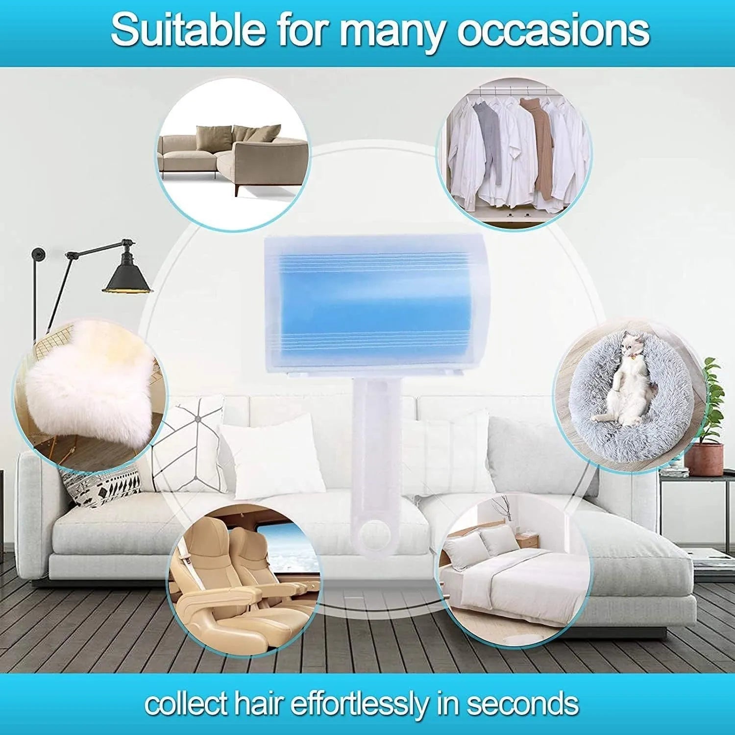 Blue washable reusable lint roller with protective cover for removing pet hair from clothes