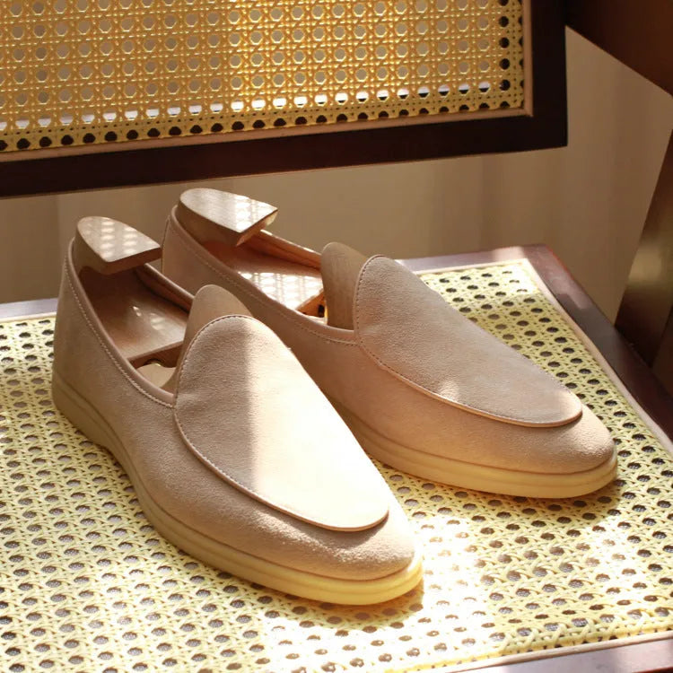 British handmade leather loafers for men in black, white, brown, dark brown and beige