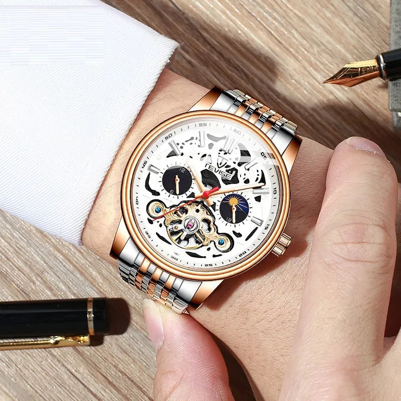 Men's tourbillon mechanical watch with luminous hands, waterproof, 16.5mm thickness