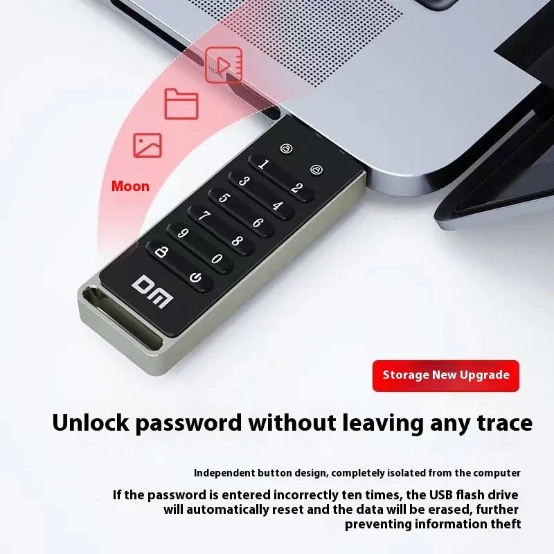 Metal USB flash drive with fingerprint sensor and 64GB capacity