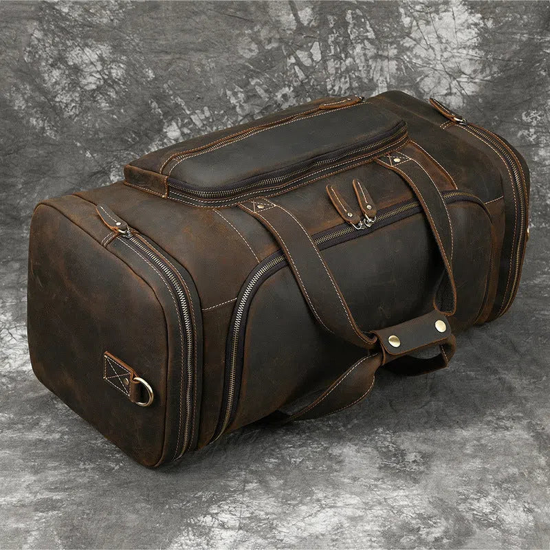 Men's genuine leather handbag large capacity 58cm dark brown full-grain cowhide crossbody bag