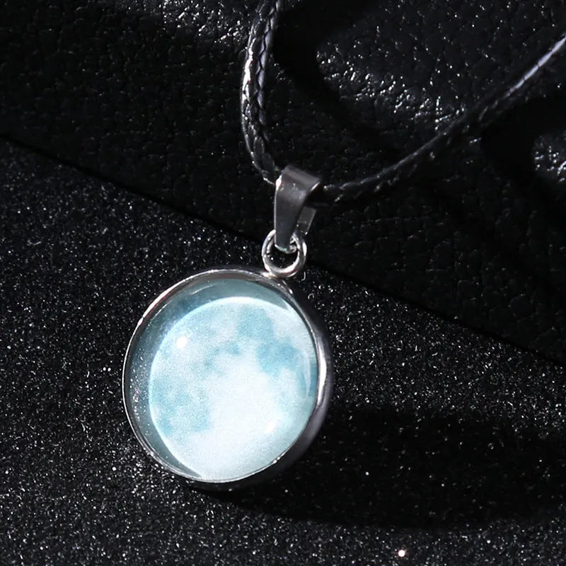 Luminous alloy pendant necklace with organic glass Christmas moon night sky celestial design