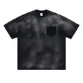 Men's black loose fit cotton t-shirt with drop-shoulder sleeves and printed letter design