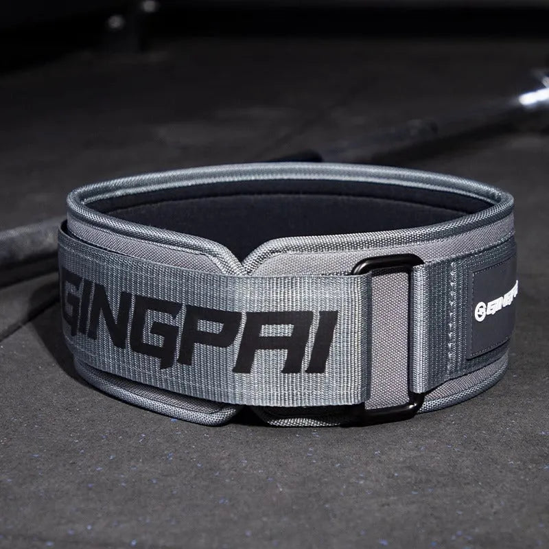 Abdominal exercising fitness band for waist support during weightlifting and squat training.