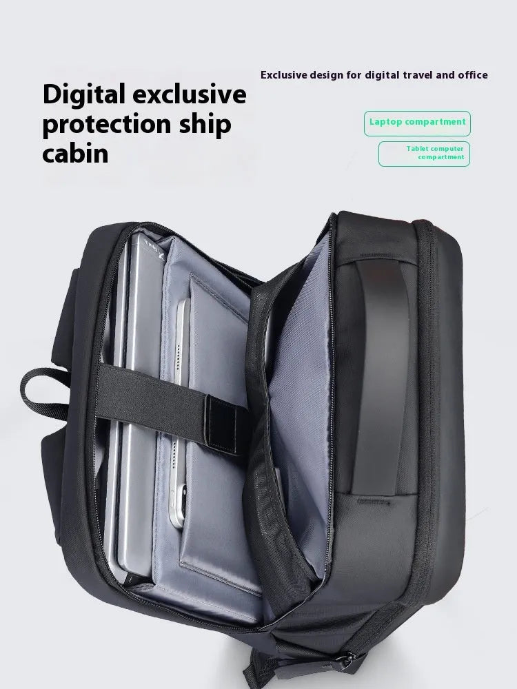 Graphite grey USB business backpack with external charging port and Oxford cloth construction