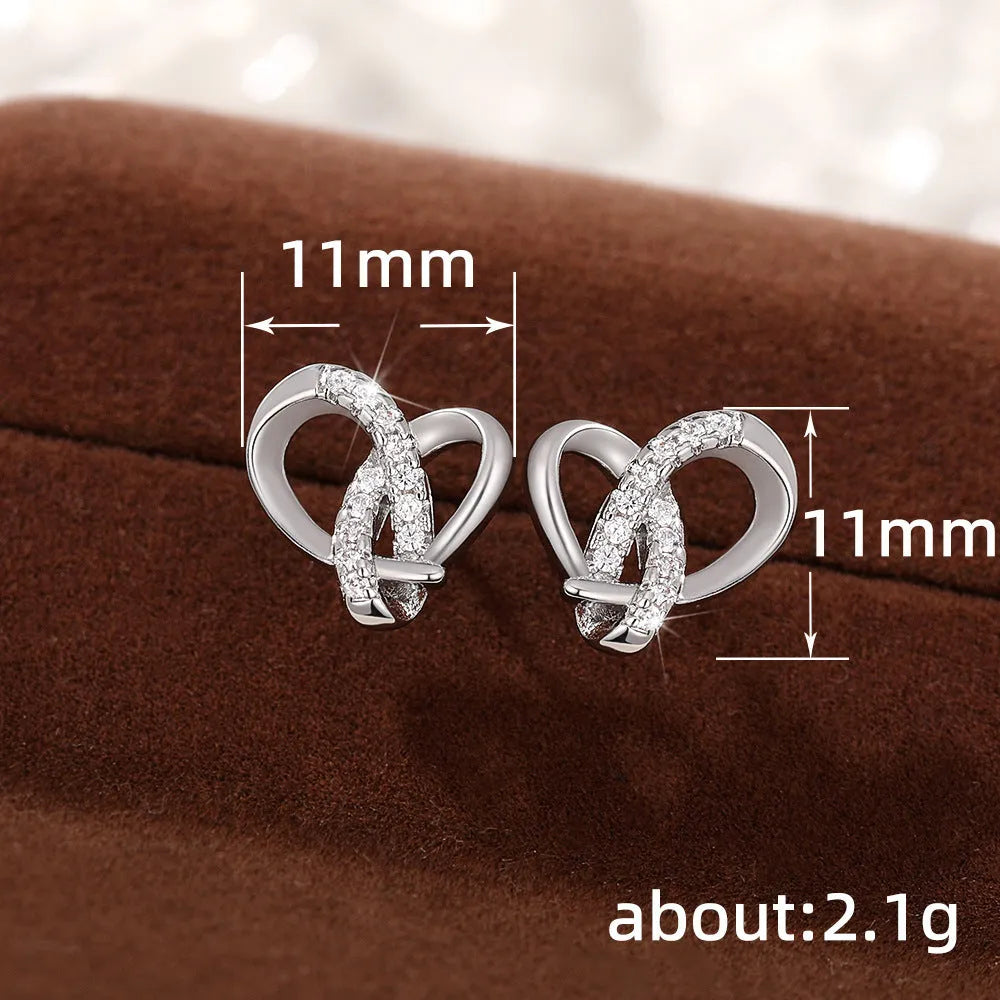 Simple copper winding triangle heart-shaped earrings with micro-inlaid zircon in white gold and rose gold colour options