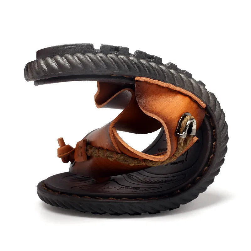 Men's dark blue plus size outdoor slippers with herringbone pattern and rubber sole